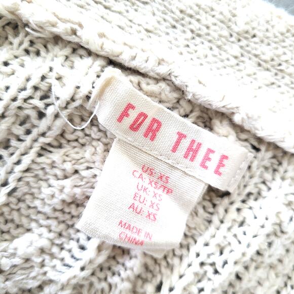 FOR THEE Cardigan Sweater Womens XS Cable Knit Open Front Pockets Oversized - Picture 3 of 9